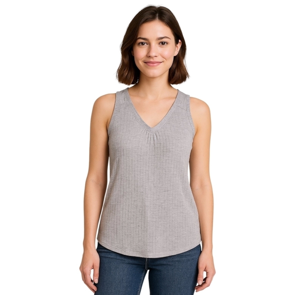 P.S. Kate Women's Gray Ribbed Tank Top Medium | Minimalist Normcore Basic Casual